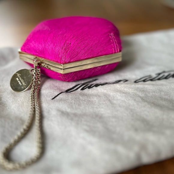 Brian Atwood Rare Neon Pink Geometric Runway Clutch Wristlet - Picture 4 of 12